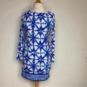 Michael Michael Kors Petite Blue Abstract Tie Dye Stretch Shift Dress Size Small